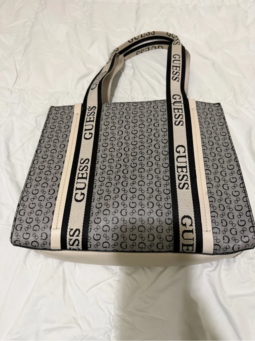 GUESS Gray & Beige Signature Logo Tote